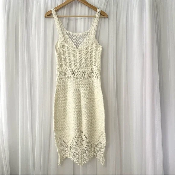 Handmade Crochet Mermaid Midi Maxi Dress Beach Cover Fishtail Hem - Size S/M - Picture 9 of 11